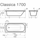 Vanna CLASSICA 170x75cm ar U/L veida paneli un sifonu