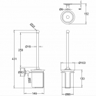 WC tualetes birste ar turētāju, pie sienas, hromēta