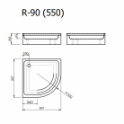 Akmens masas paliktnis R-90, 90x90x25cm pusaplis ar paneli, BEZ sifona