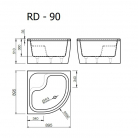 Akmens masas paliktnis RD-90*90x51cm pusap.balts ar paneli BEZ sifona