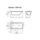 VISPOOL vanna CLASSICA 150x75cm ar paneli un sifonu