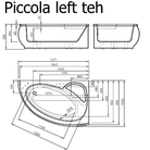 VISPOOL stūra vanna PICCOLA 1575*1030mm labā balta ar sifonu BEZ paneļa