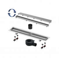 Dušas traps 90cm TECE ar flīzes (TILE) un STEEL dekoratīvo daļu, sifonu