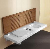 HATRIA G-FULL Pods labās puses WC+bidē komplekts ar baltu SC vāku 120x50cm, piekarināms pie sienas, balts
ar koka vāku