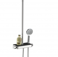 Dušas kolonna GLASS TOP ar termostatu, lietus un rokas dušu, melns stikla plaukts, hroms