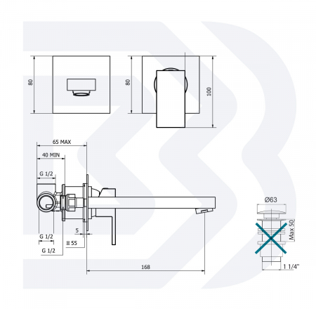 Izlietnes METRO no sienas ar 170mm izteci un iebūvējamo daļu, hroms AKCIJA BIANCHI