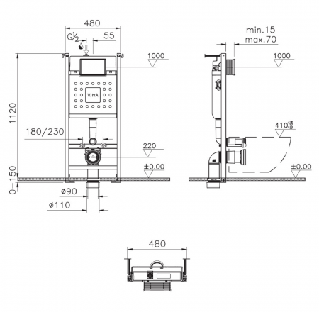 WC rāmis VITRA V-FIX CORE 3/6L ar stiprinājumiem