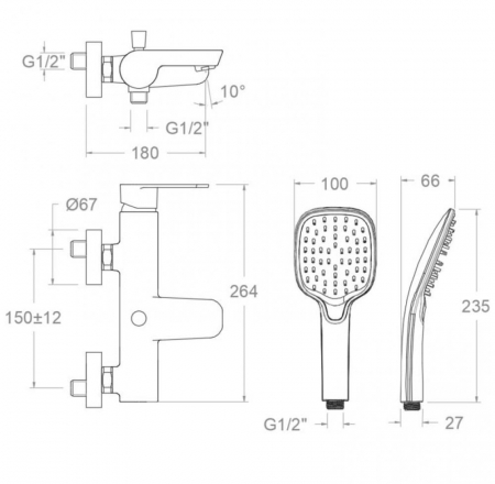 Maisītājs Vannas ALEXIA ar rokas dušu RamonSoler brushed nickel