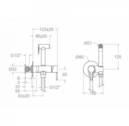 Bidetta ar magnētisko vārstu, iebūvējama sienā ar iebūves daļu, melna matēta