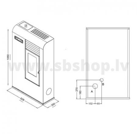 Granulu kamīns Eva Calor ZITA SLIM 7.5 kW sarkans