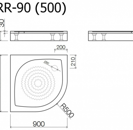 Paliktnis RR-90*90 (500) ar paneli BEZ sifona Vispool, balts