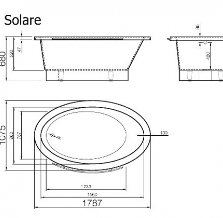 VISPOOL brīvstāvošās vannas SOLARE 1787*1075 (balta)