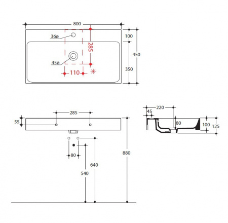 Izlietne CENTO 80x45