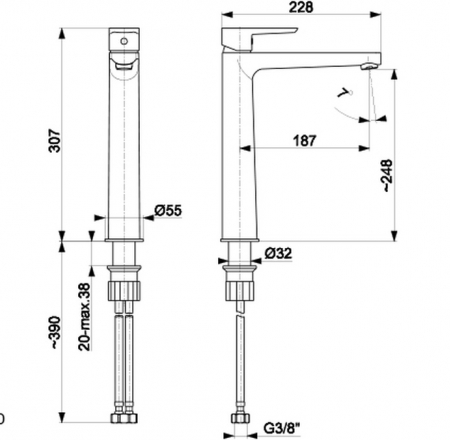 ORAS Stela izlietnes augstais maisītājs ar bidettu, hroms