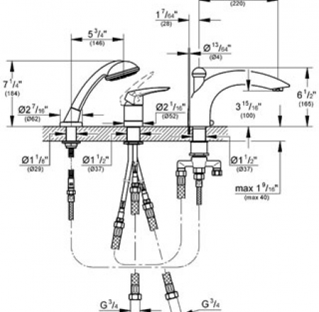 GROHE vannas maisītaji EURODISK trīscaurumu
