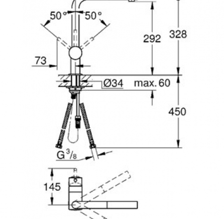 GROHE virtuves maisītāji MINTA, izvelkams 90° iztece, hroms