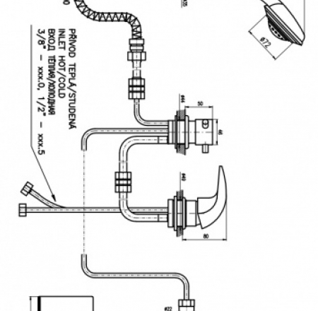 RAV DUNAJ vannas maisītāji  4-daļīgs ar keramikas slēdzi un šļūteni 2m D463.5P