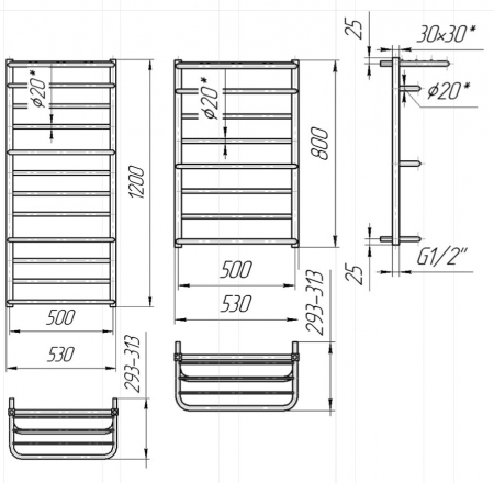 Dvieļu žavētajs MARIO LUXOR 800x530/500mm pulēts nerūsējošs tērauds
