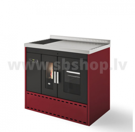 Granulu plīts ar cepeškrāsni Eva Calor ISOTTA 19kW ar centrālapkuri sarkana