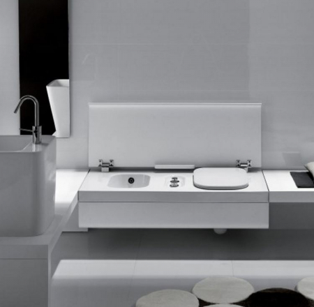 HATRIA G-FULL Pods labās puses WC+bidē komplekts ar baltu SC vāku 120x50cm, piekarināms pie sienas, balts