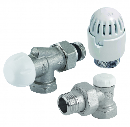 Radiatora Termoventilis aksiālais, komplekts 1/2x1/2'' CARLO POLETTI ar baltu termogalvu