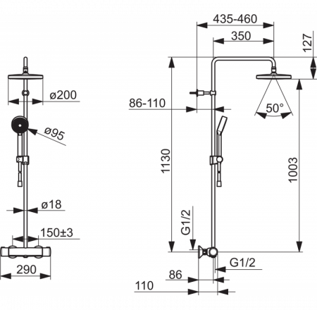 ORAS NOVA  dušas kolonna ar termostatu, lietus dušu un rokas dušu, hroms