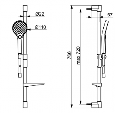 ORAS STYLE 3jet dušas komplekts ar plauktu, hroms