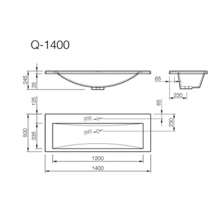 Izlietne Q-1400 1400x500 balta