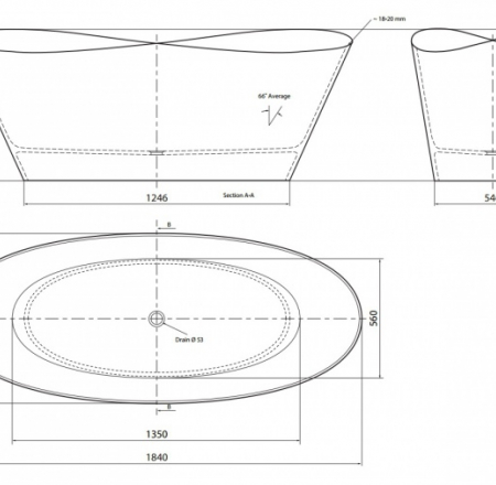 VISPOOL brīvstāvošās vannas ISIDE 1860x780x710mm balta ar pārplūdi un sifonu