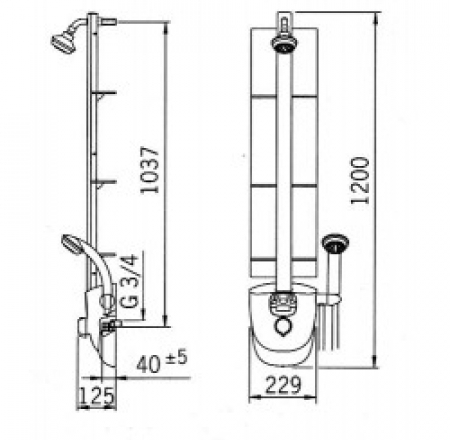 ORAS VENTURA dušas panelis ar termostatu, lietus dušu un rokas dušu, hroms