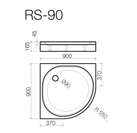 Akmens masas paliktnis RS-90*90 pusaplis ar paneli BEZ sifona