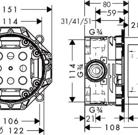 HANSGROHE iebūvējamā daļa IBOX 3/4