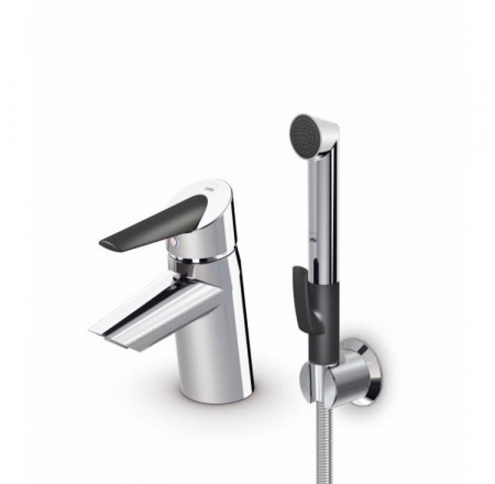 ORAS OPTIMA izlietnes ar bidettu un melnu rokturi, hroms