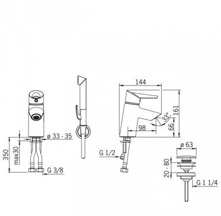 ORAS OPTIMA izlietnes ar bidettu un melnu rokturi, hroms