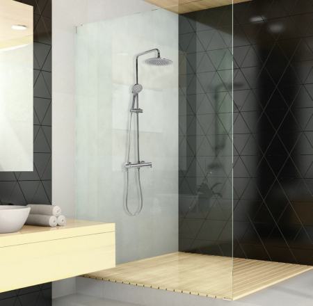 Dušas kolonna ar termostatu, lietus dušu D30cm un rolas dušu, teleskopiska, RamonSoler hroms