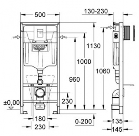 WC Komplekts rāmis podam 5-1, taustiņš Skate Cosmo hroms 38732000, stiprinājumi, blīve, Grohe fresh