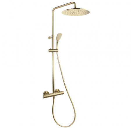 Dušas kolonna ar termostatu, rokas dušu un lietus dušu D30cm, RamonSoler brushed gold