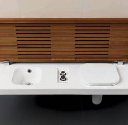 HATRIA G-FULL Pods labās puses WC+bidē komplekts ar baltu SC vāku 120x50cm, piekarināms pie sienas, balts
ar koka vāku