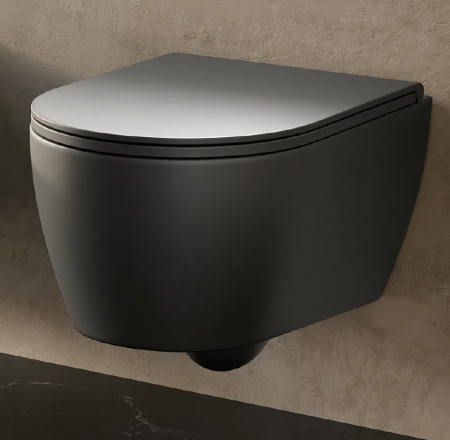 HATRIA FUSION pods piearināms Rimless ar soft close vāku, melns matēts