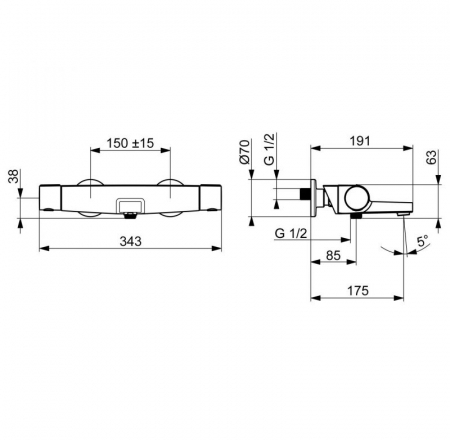 ORAS OPTIMA STYLE vannas maisītājs no sienas ar termostatu un pārslēdzēju, hroms