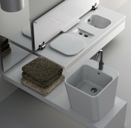 HATRIA G-FULL Pods labās puses WC+bidē komplekts ar baltu SC vāku 120x50cm, piekarināms pie sienas, balts