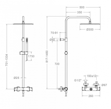 Dušas kolonna ALEXIA ar termostatu, rokas dušu un lietus dušu D30cm, RamonSoler brushed nickel