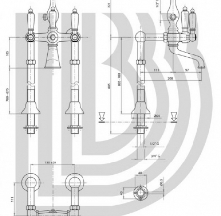 BIANCHI vannas maisītāji FIRST grīdas, bronza