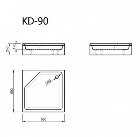 Akmens masas paliktnis KD-90*90 balts ar paneli, BEZ sifona