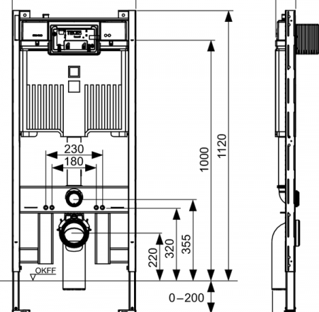 TECEprofil WC-modulis ar Octa II tvertni, 8 cm, ar dziļuma regulējamu kanalizācijas
līkumu, instalācijas augstums 1120 mm