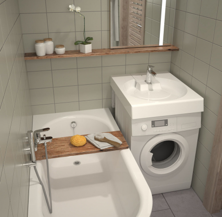 Izlietne virs veļas mašīnas CLARO balta ar ziepju trauku un stiprinājumiem. Akmens masa