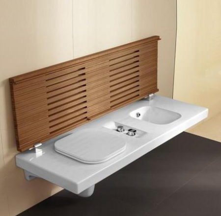 HATRIA G-FULL Pods labās puses WC+bidē komplekts ar baltu SC vāku 120x50cm, piekarināms pie sienas, balts
ar koka vāku