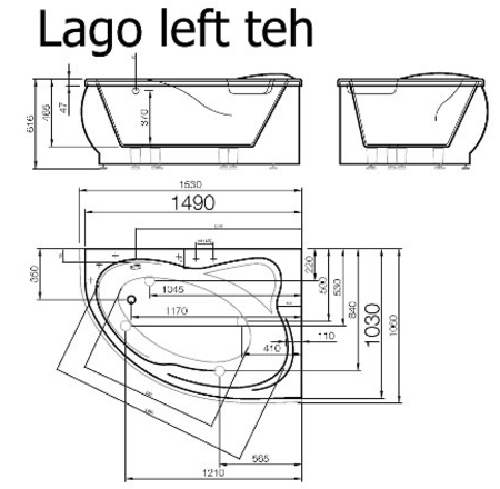 VISPOOL Vanna LAGO 153x103cm balta ar sifonu