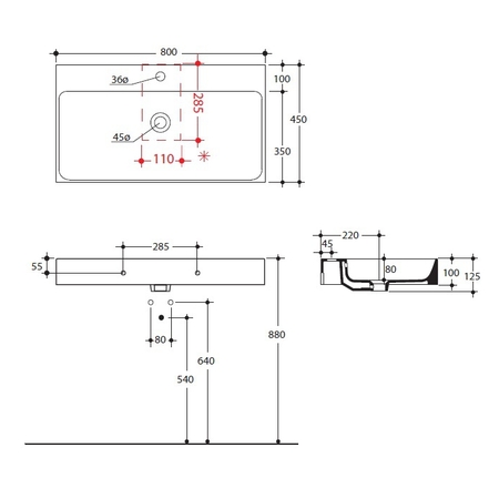 Izlietne CENTO 80x45