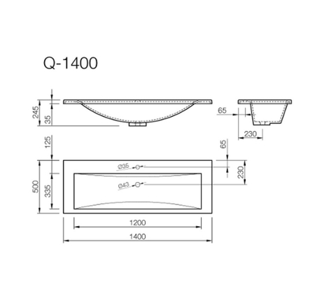 Izlietne Q-1400 1400x500 balta